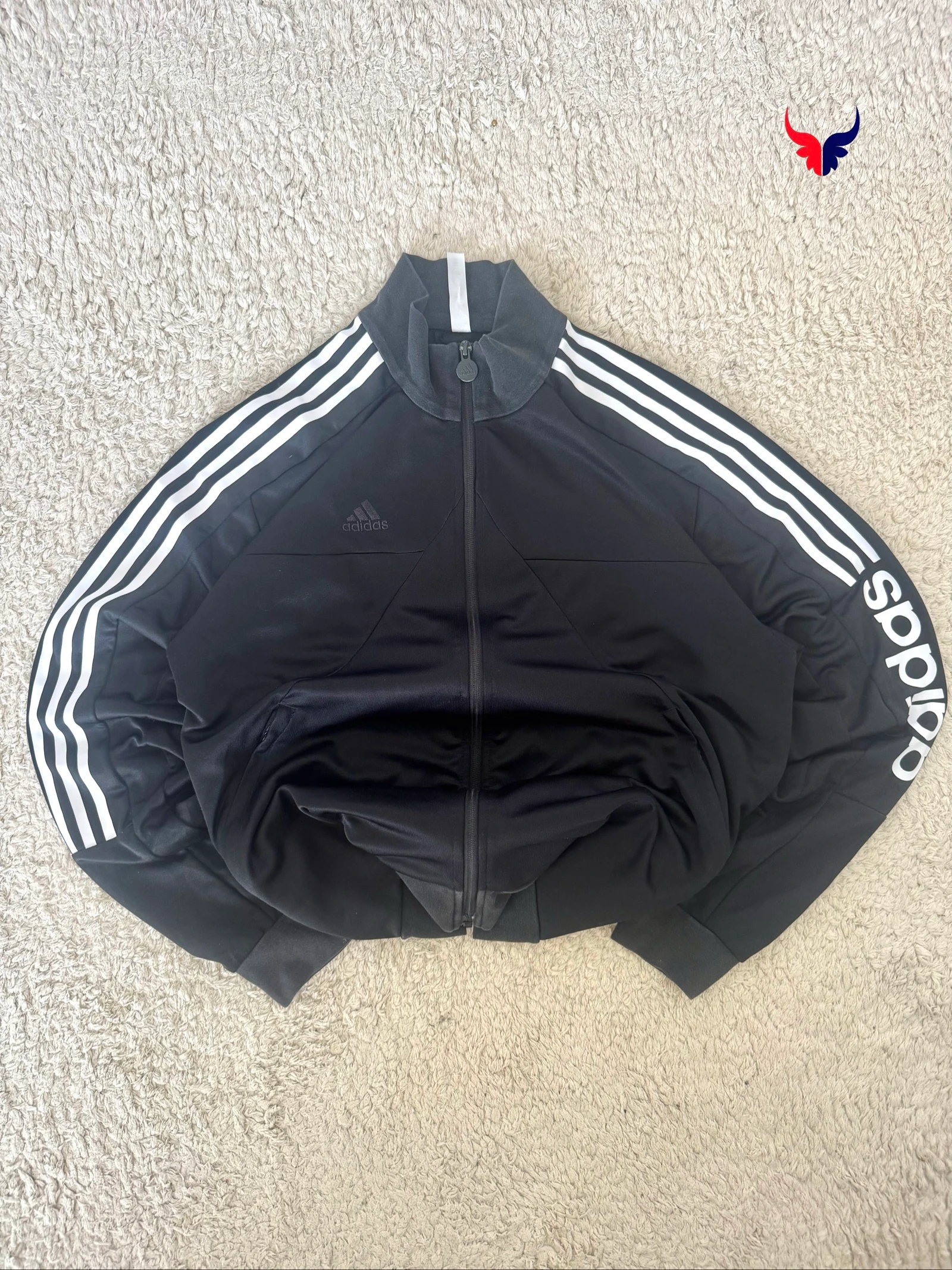 Adidas Track Jacket Black Logo Sleeve Full Zip Sportswear 3 Stripes Men’s L